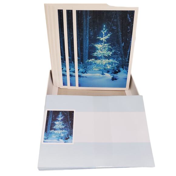 Vintage Hallmark Christmas Cards Blue Christmas Tree Sparkles Diana Manning - Picture 1 of 11